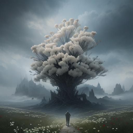 Dramatic White Flowers in Digital Matte Painting
