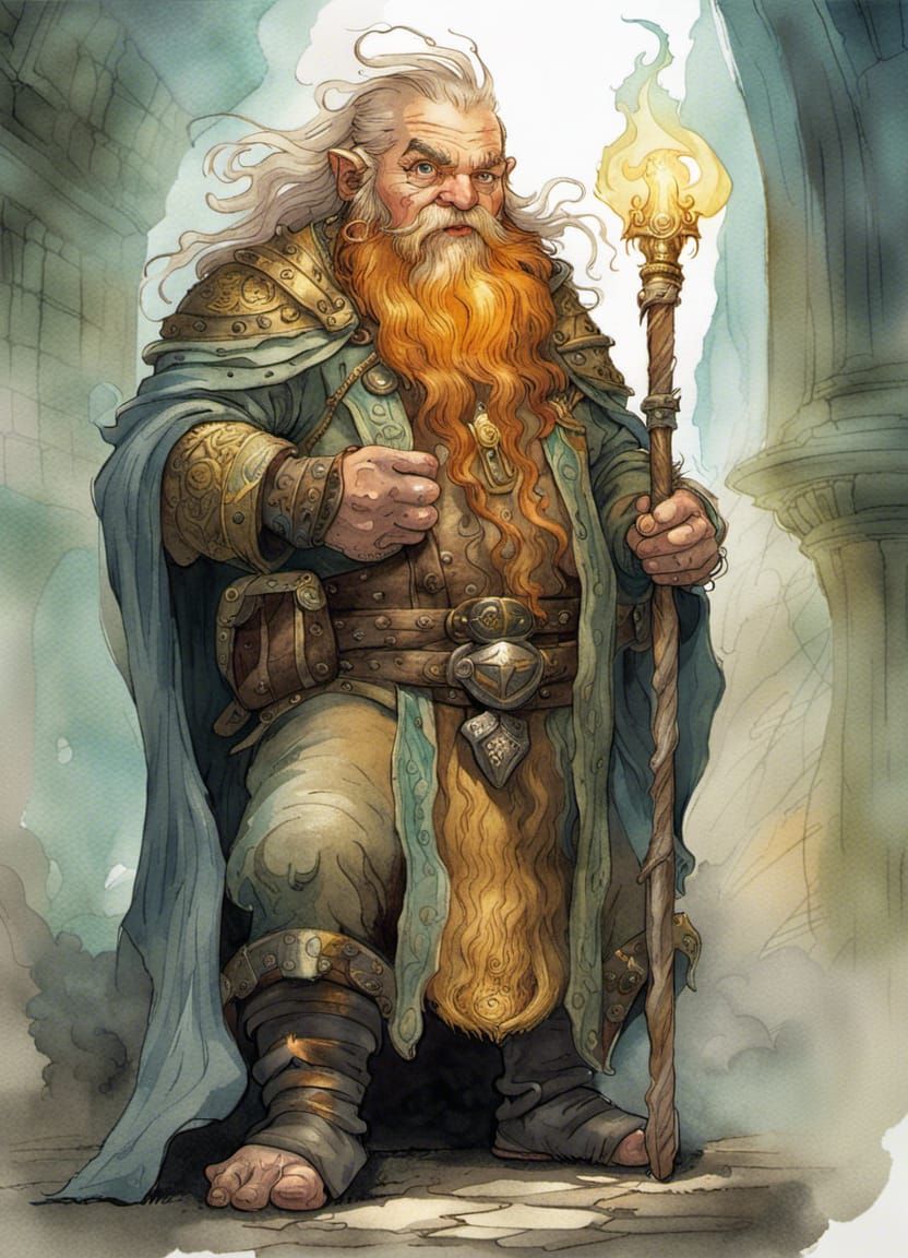 Dwarf Wizard Concept Art in Watercolor Style