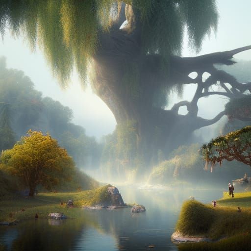 Fantastical Willow Tree: Detailed Matte Painting