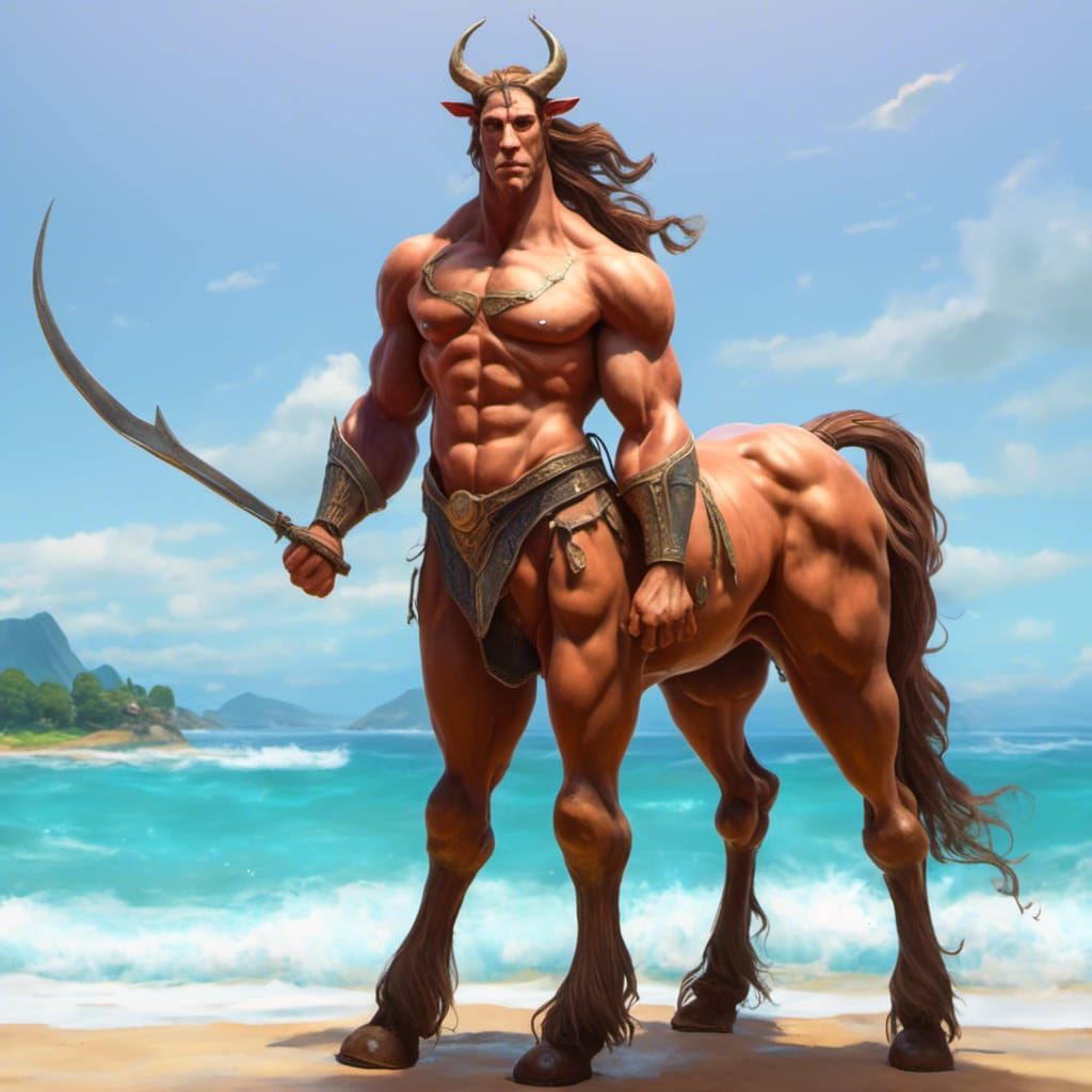 <lora:Lol Centaur:1.0>  Centaur:1.3> mythical Centaur standing on a beach