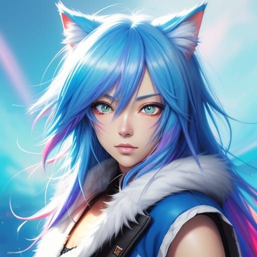 Vibrant Anime Neko Girl in Dramatic Splash Art Style