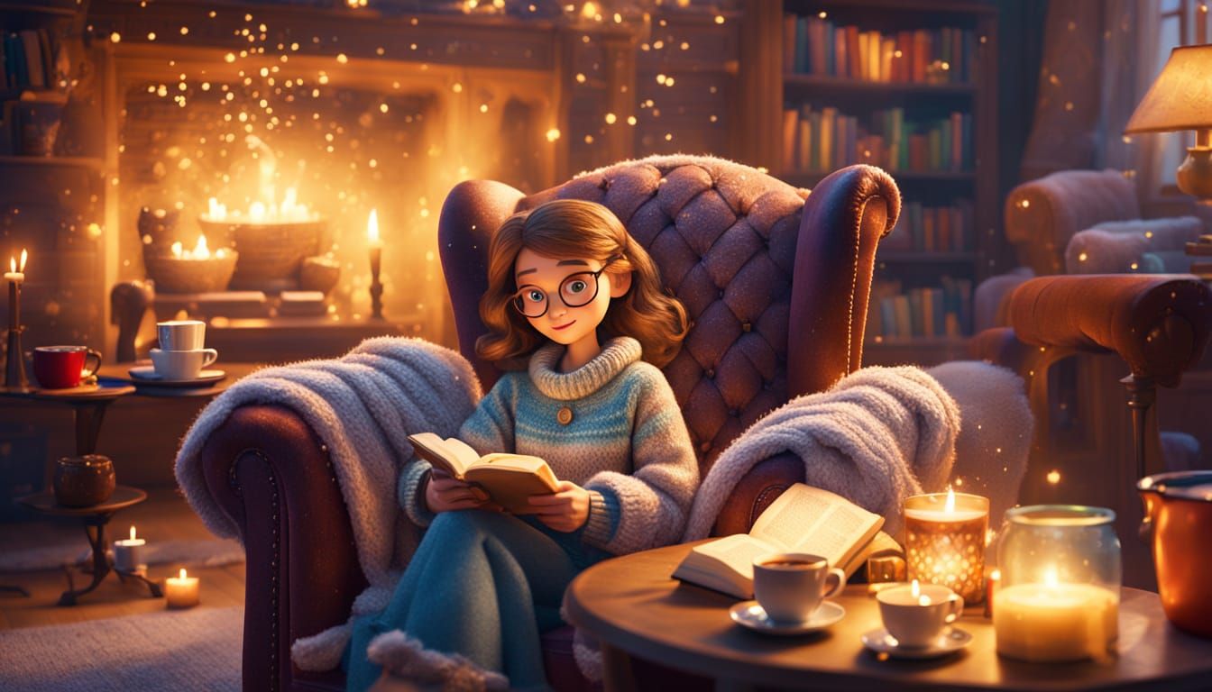 Cozy Reading Nook in Pixar Animation Style