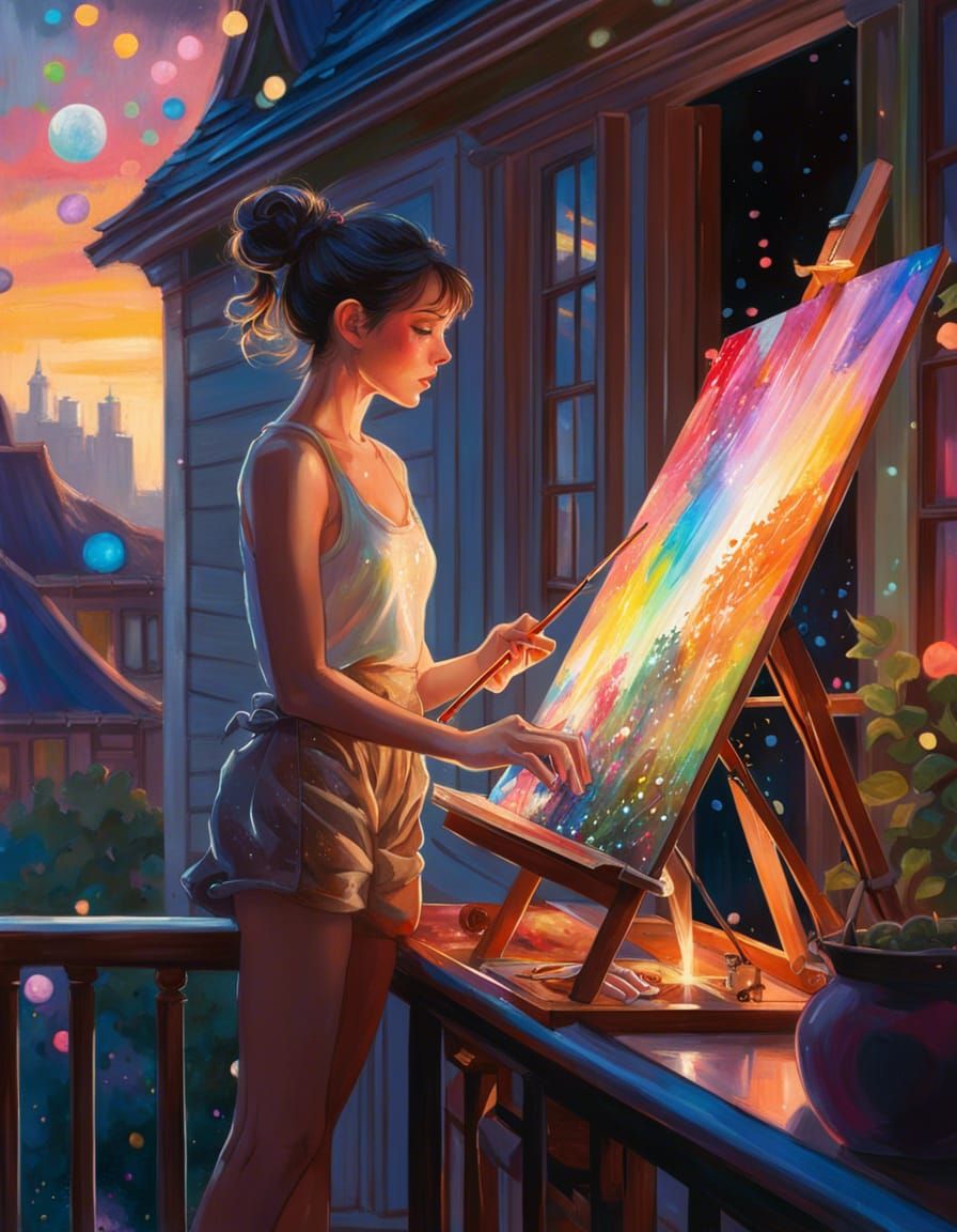 Fairy Painting at Sunset in Digital Art Style