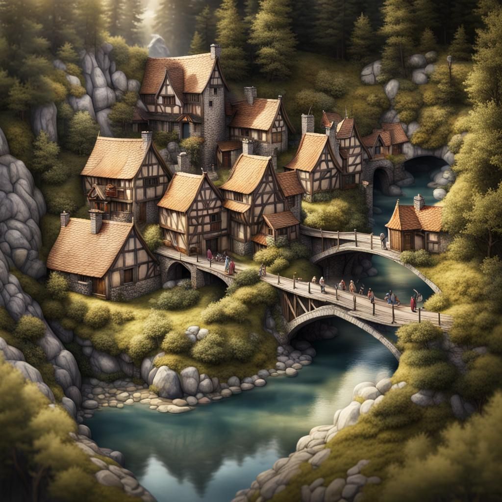 Medieval Village Pop-Up Book in Watercolor Style