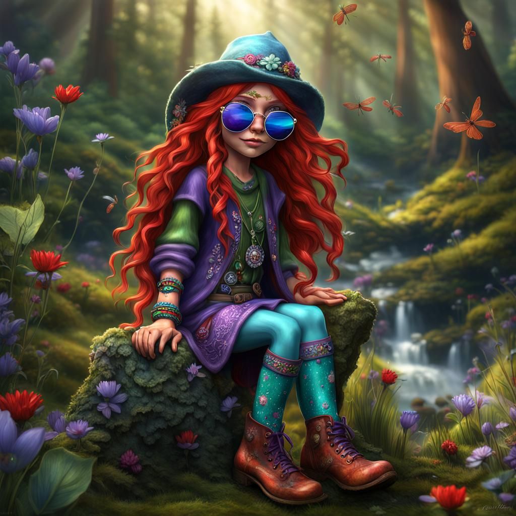 Female Hippy Gnome with Sunglasses in 3D