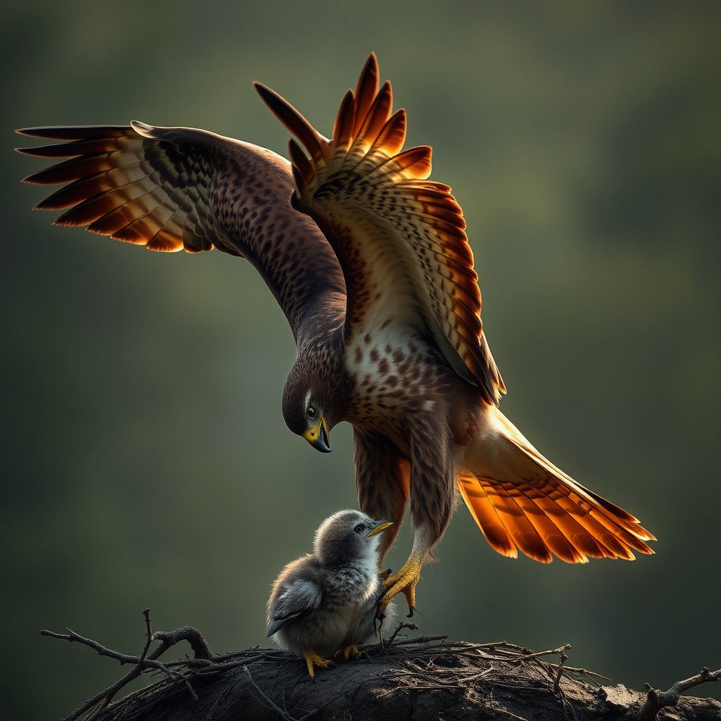 Red-Tailed Hawk Feeding Young: Digital Matte Painting