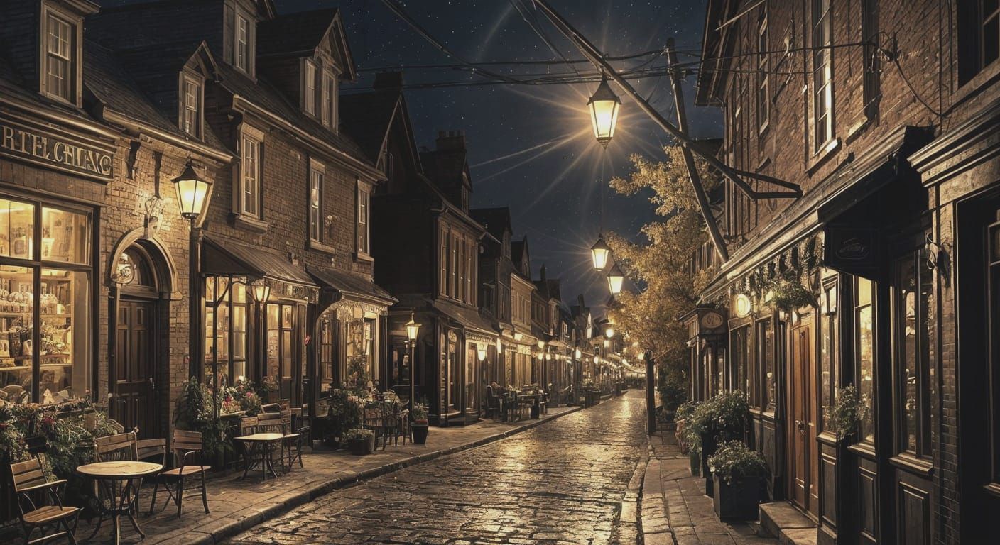 Victorian Cafe at Night in Luminist Style