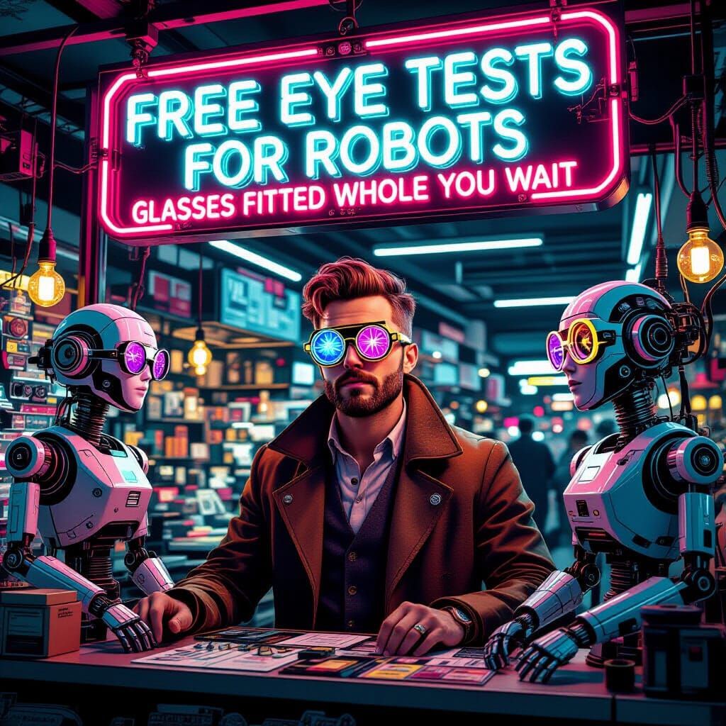 Futuristic Robot Eye Tests at Steampunk Market Stall