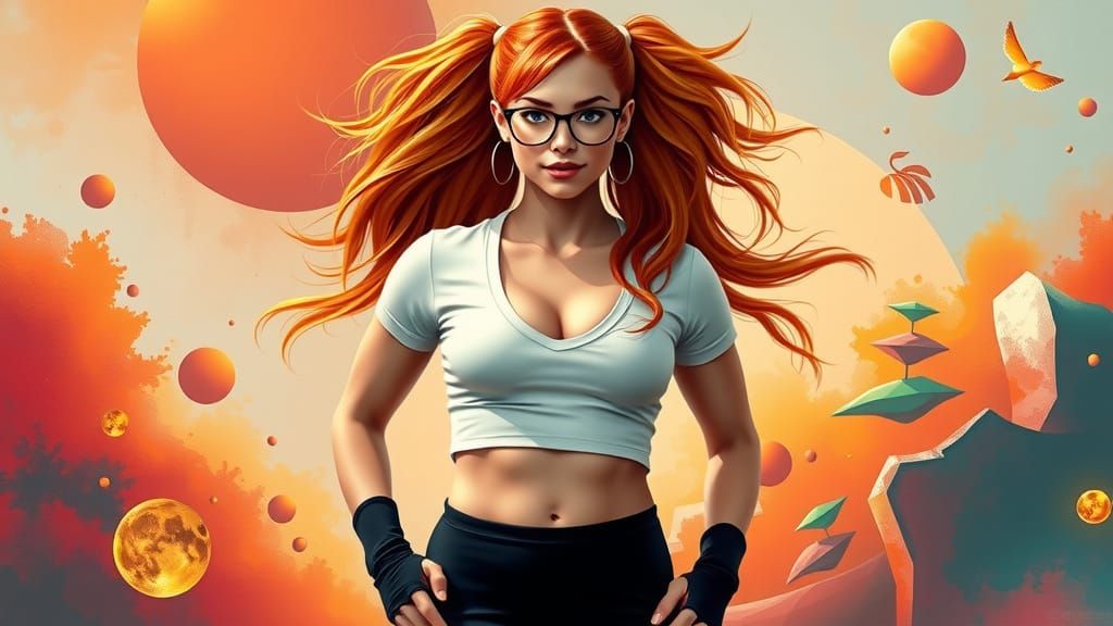 Vibrant Fitness Model in Expressive Digital Art