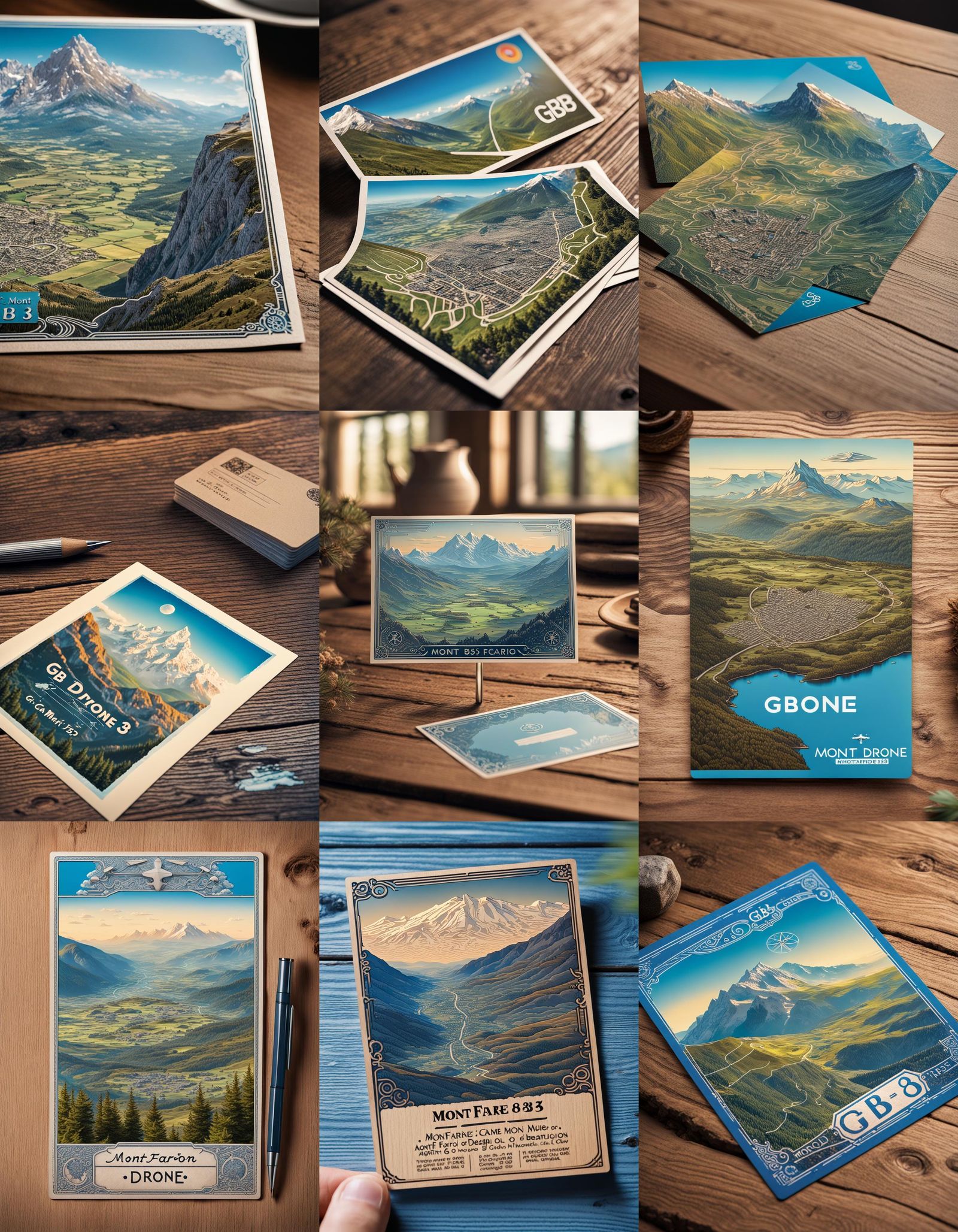 Postcard Landscape on Wooden Table with Blue Glow