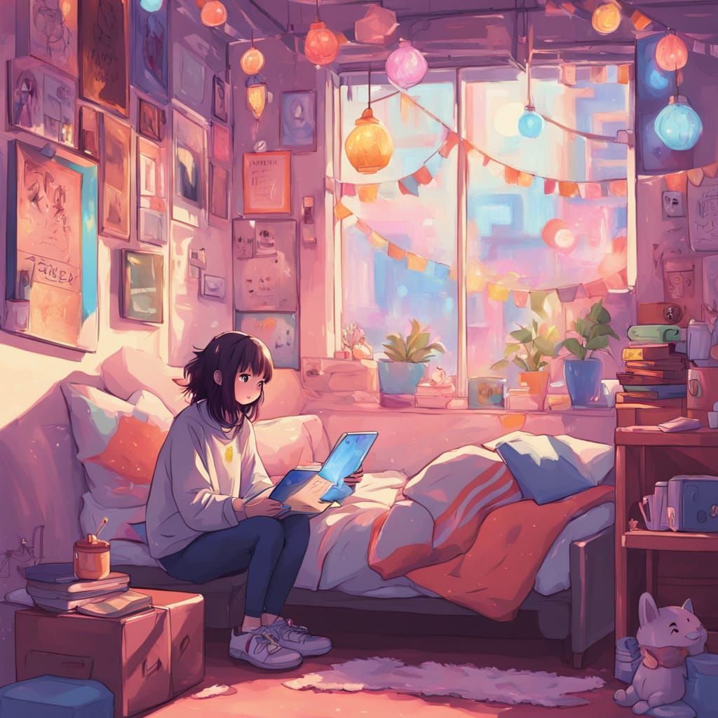Kawaii Teenage Girl Bedroom in Studio Ghibli Style