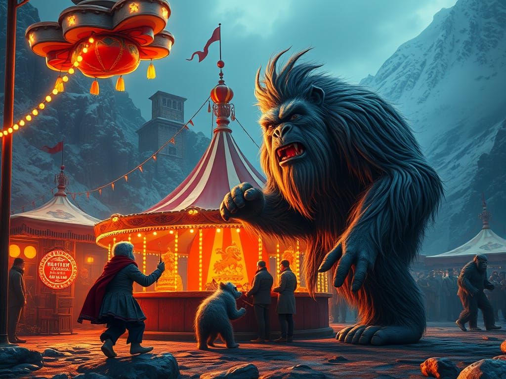 Yeti Family Visits the Himalayan Circus in Photorealistic Sp...