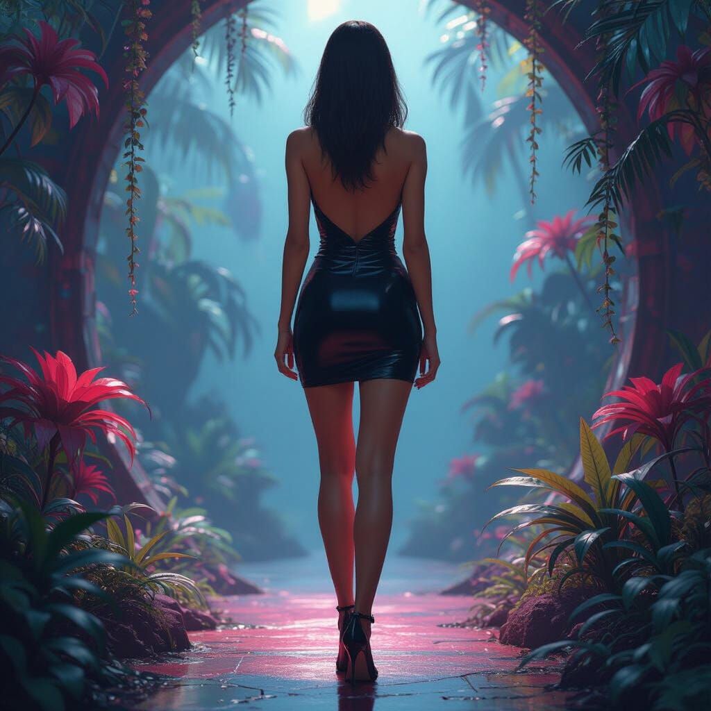 Elegant Trans Woman in Backless Dress, Matte Painting