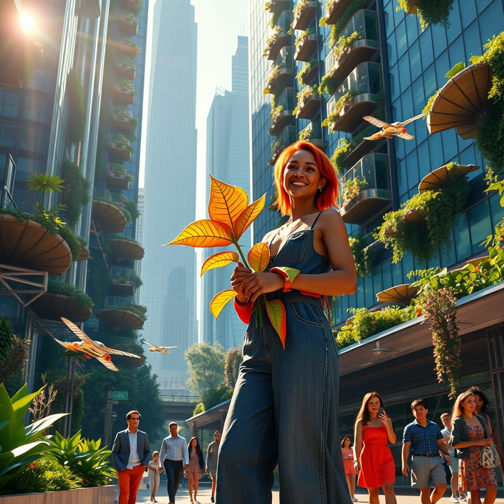 Solarpunk New York City in Vibrant Colors and Futuristic Arc...