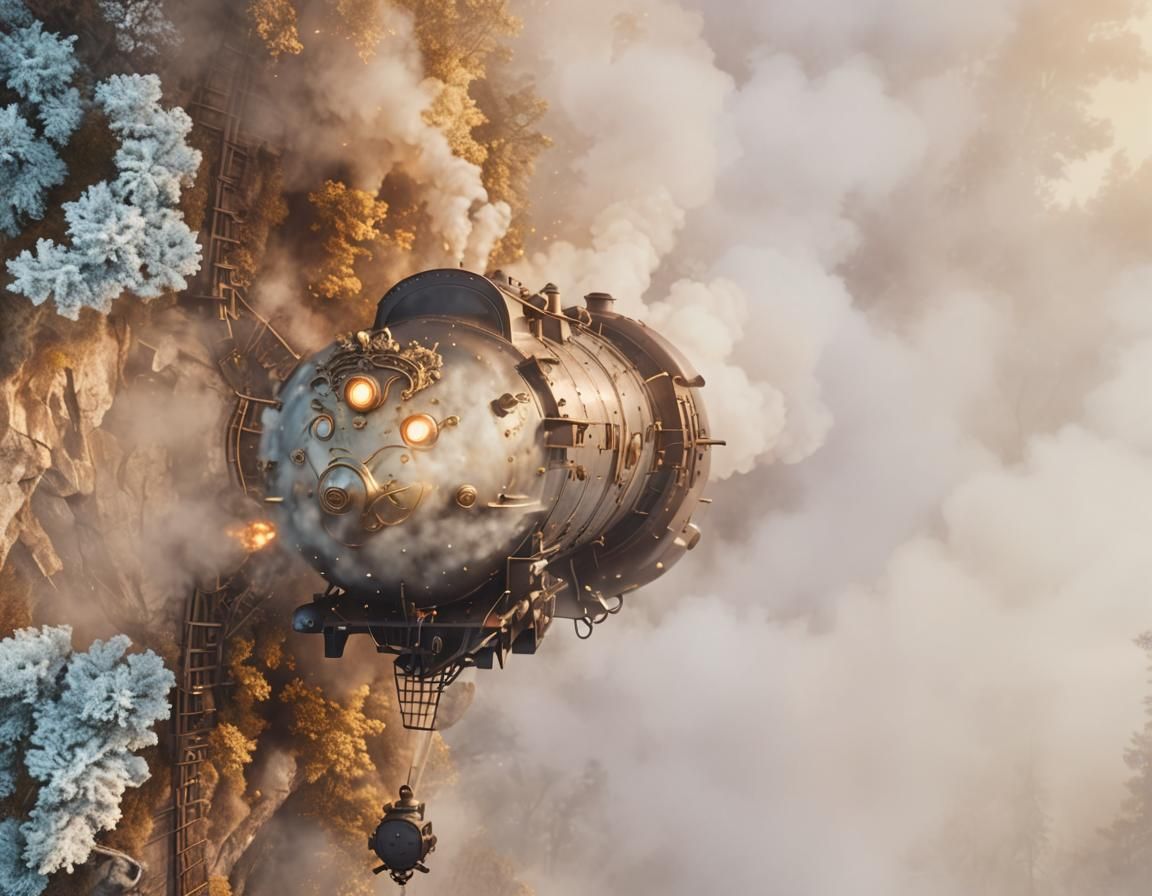 Elven Steam Train to Magical Forest in Fantasy Art