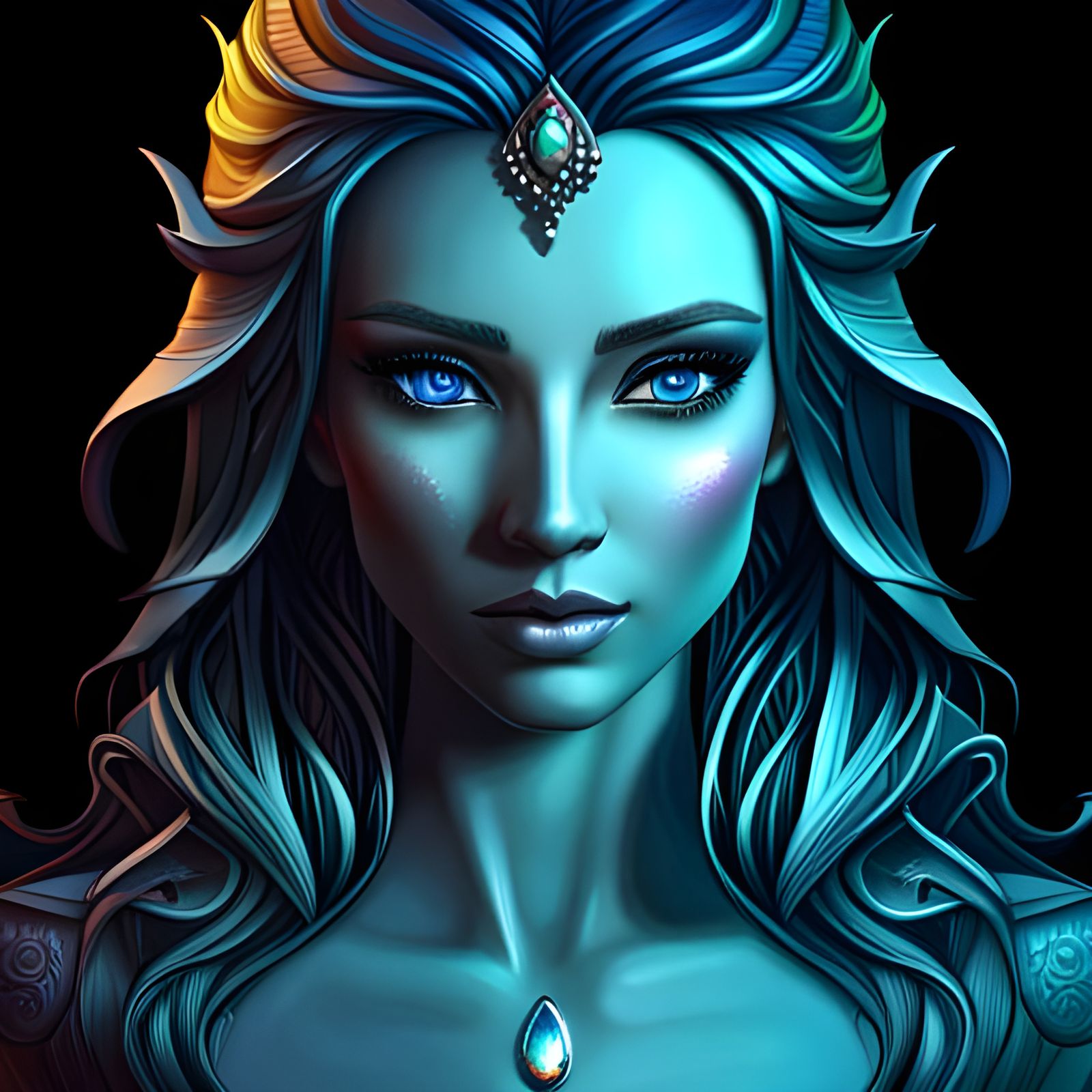 Intricate Water Nymph Portrait with Volumetric Lighting