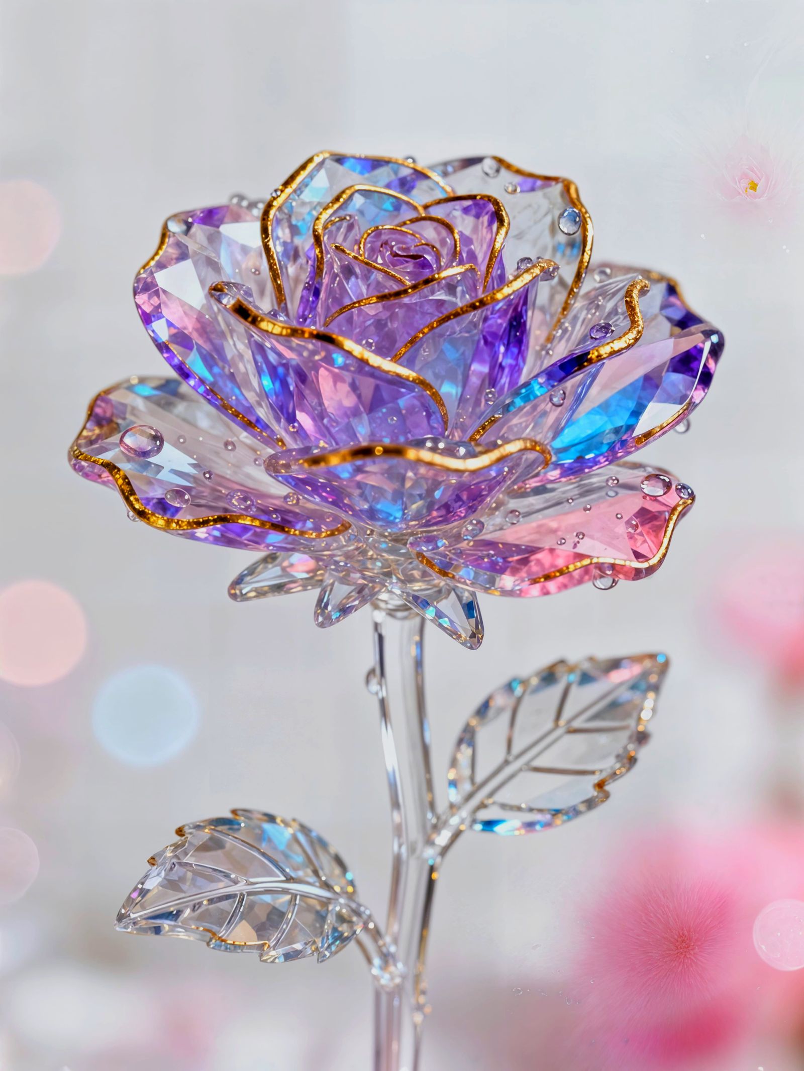 Ethereal Crystalline Rose with Golden Accents