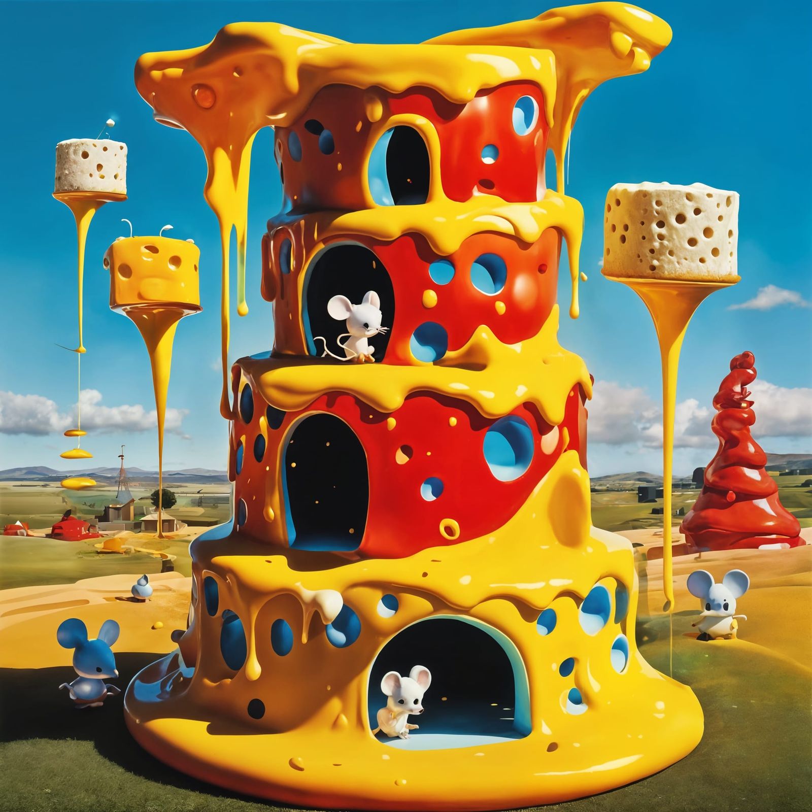 Surreal Melting Cheese Tower in Painterly Style