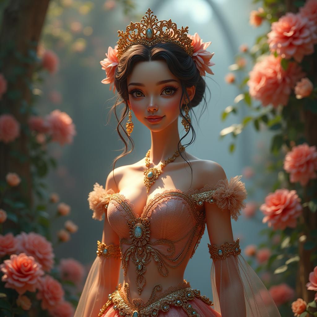 Elegant Queen Doll in Mystical Realm, Photorealistic Portrai...