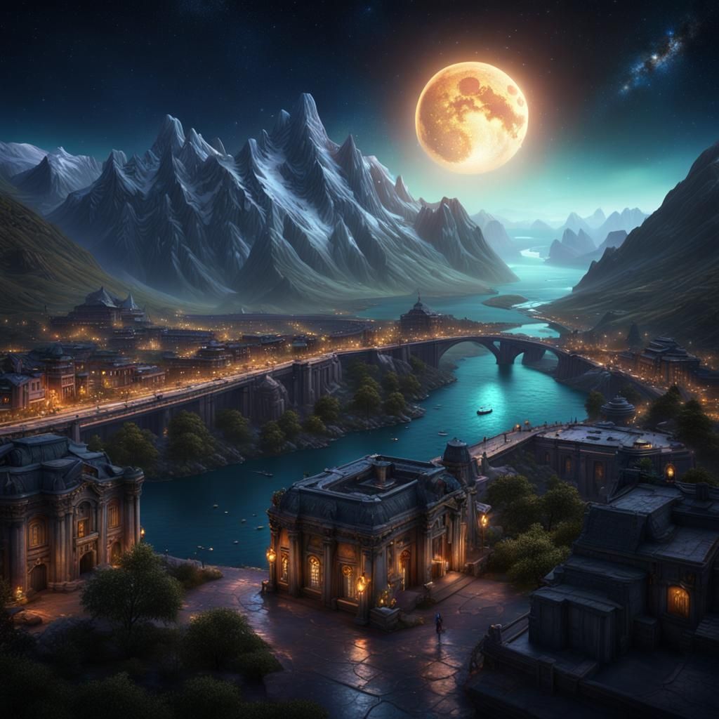 Marble City Under Milky Way: Fantasy Concept Art