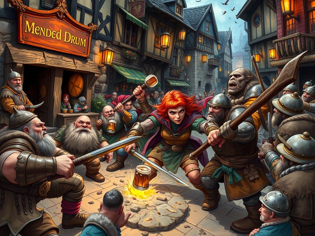 Dwarfs vs Trolls Battle at The Mended Drum Tavern