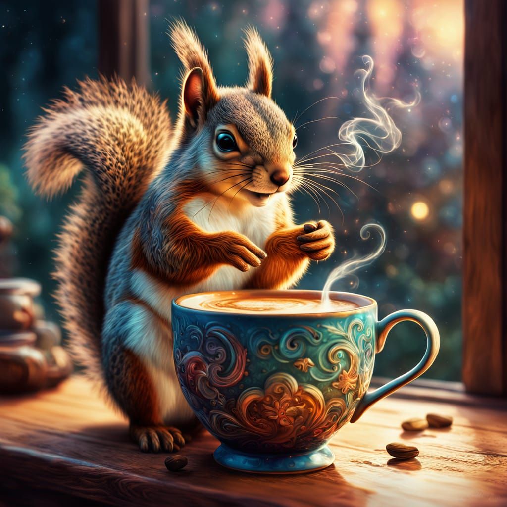 Whimsical Squirrel in Cozy Golden Hour Moment