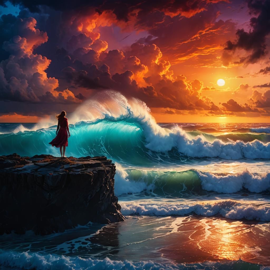 Stormy Sea Sunset, Edge Of A Cliff v2