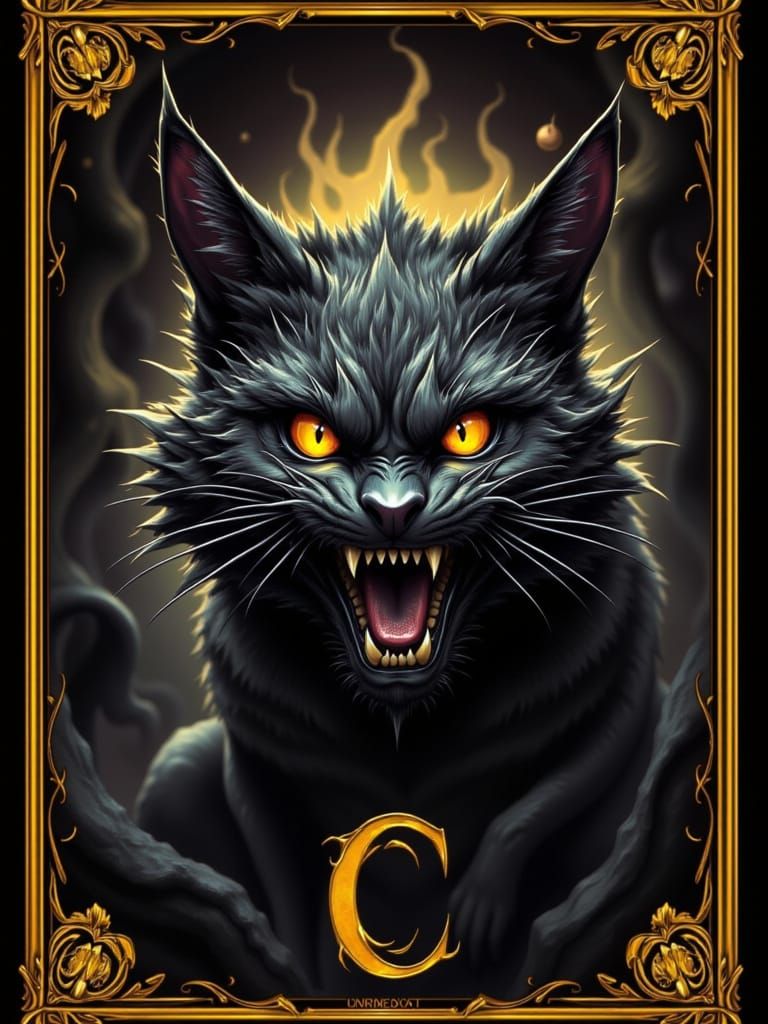 Menacing Cat with Glowing Eyes in Horrorcore Style
