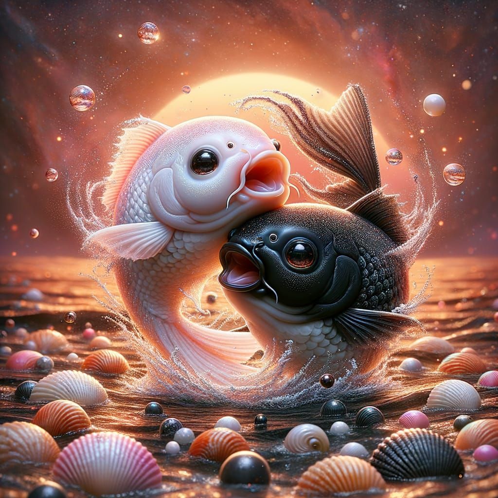 Delightful Baby Koi in Ocean Sunset