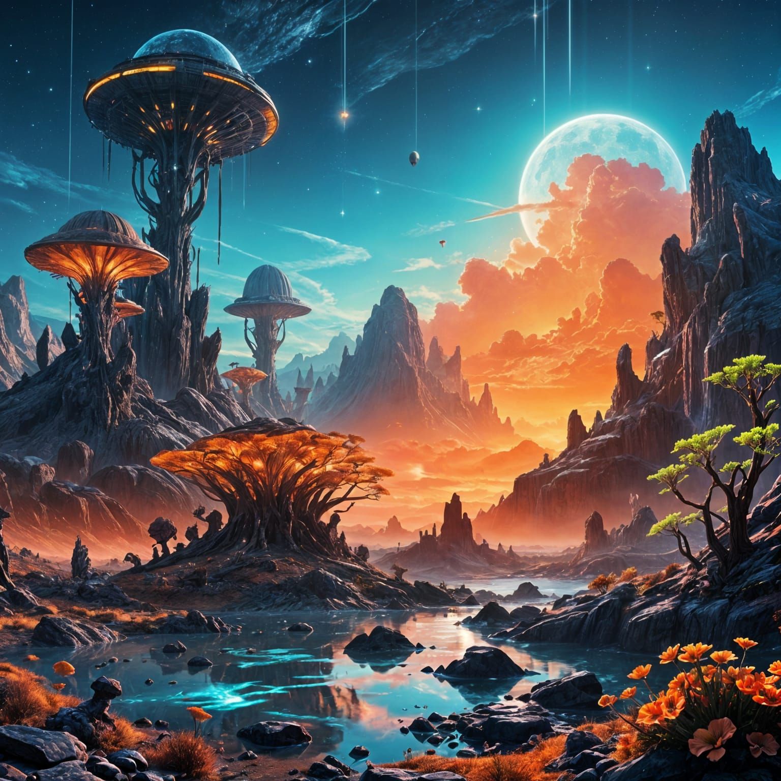 Breathtaking Alien Landscape with Colorful Sky