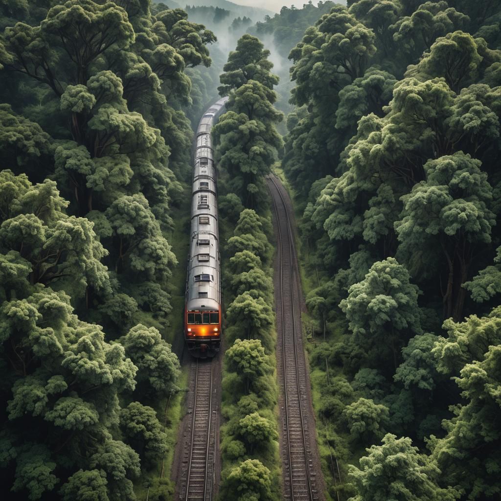 Train Journey Through Forest: Cinematic Digital Painting