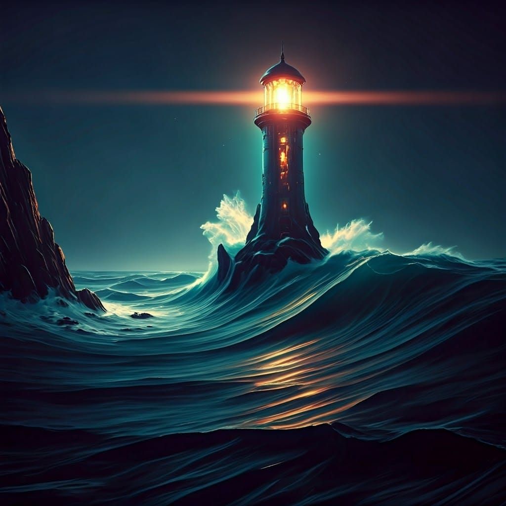 Futuristic Lighthouse on Ocean Cliff: Digital Matte Painting