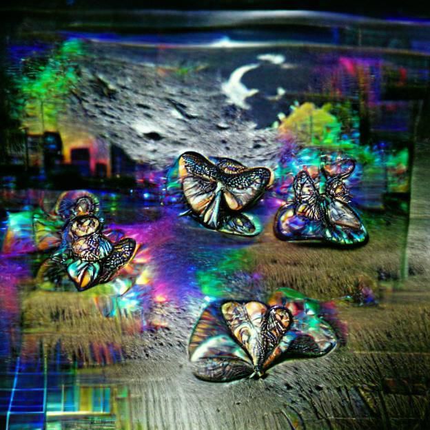 Steampunk Moon with Holographic Butterflies