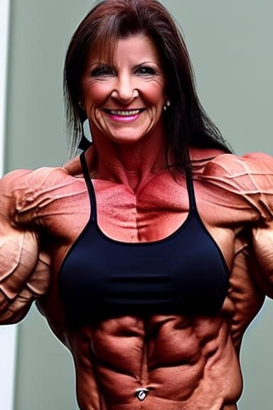 Muscular Middle Aged Female Bodybuilder with Ripped Arms