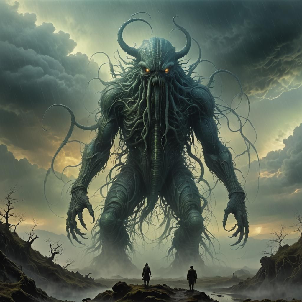 Wind Monster Gazing at Rainy Landscape