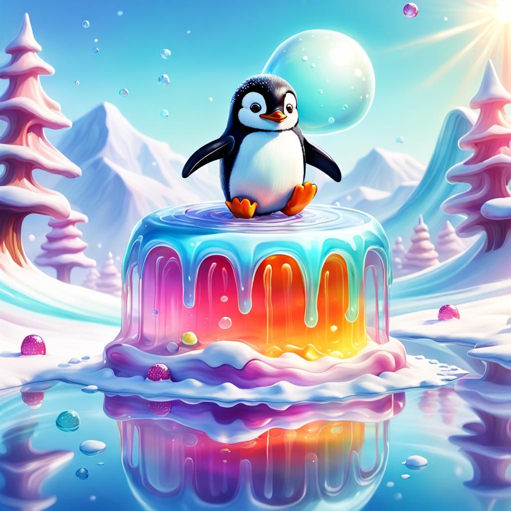 Jelly Penguin in Winter Wonderland: Digital Painting