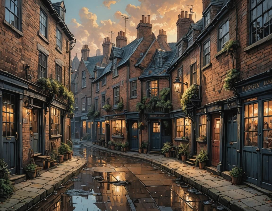 Charming 1700s English Mews as Oil Painting