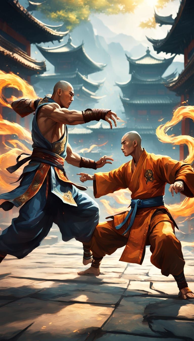 Two fighters fantasy cool kungfu shaolin martial arts charac...