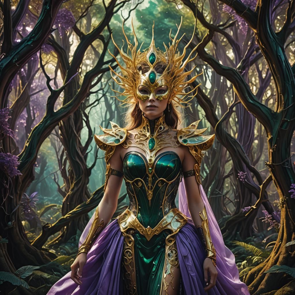 Biomechanical Fairy in Cypress Forest, Digital Matte Paintin...