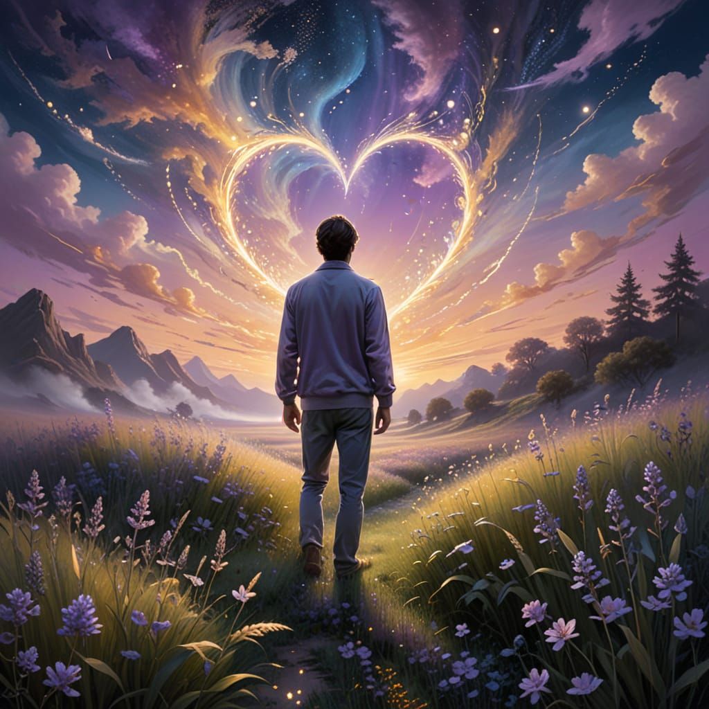 A serene and emotionally rich scene — a lone male figure sta...