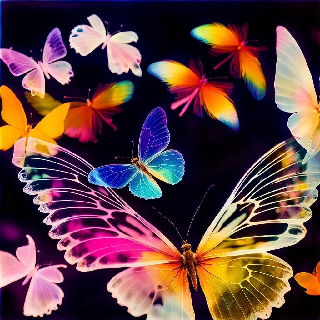 Macro Photogram of Flowers and Butterfly Wings