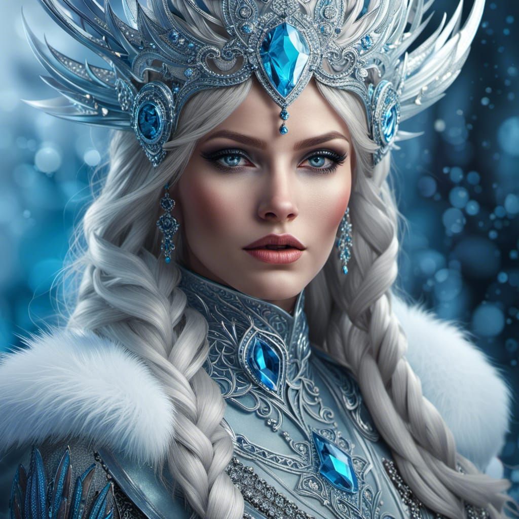 Icy Ice Queen Portrait with Metal Filagree