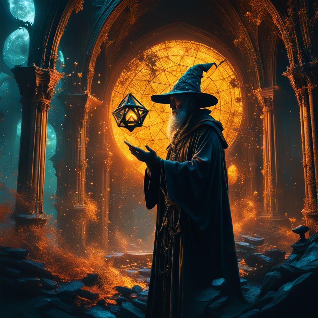 Magical Wizard Silhouette in Double Exposure Collage Art