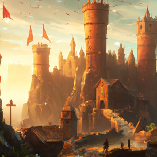 Knight Battle at Medieval Castle: Fantasy Concept Art