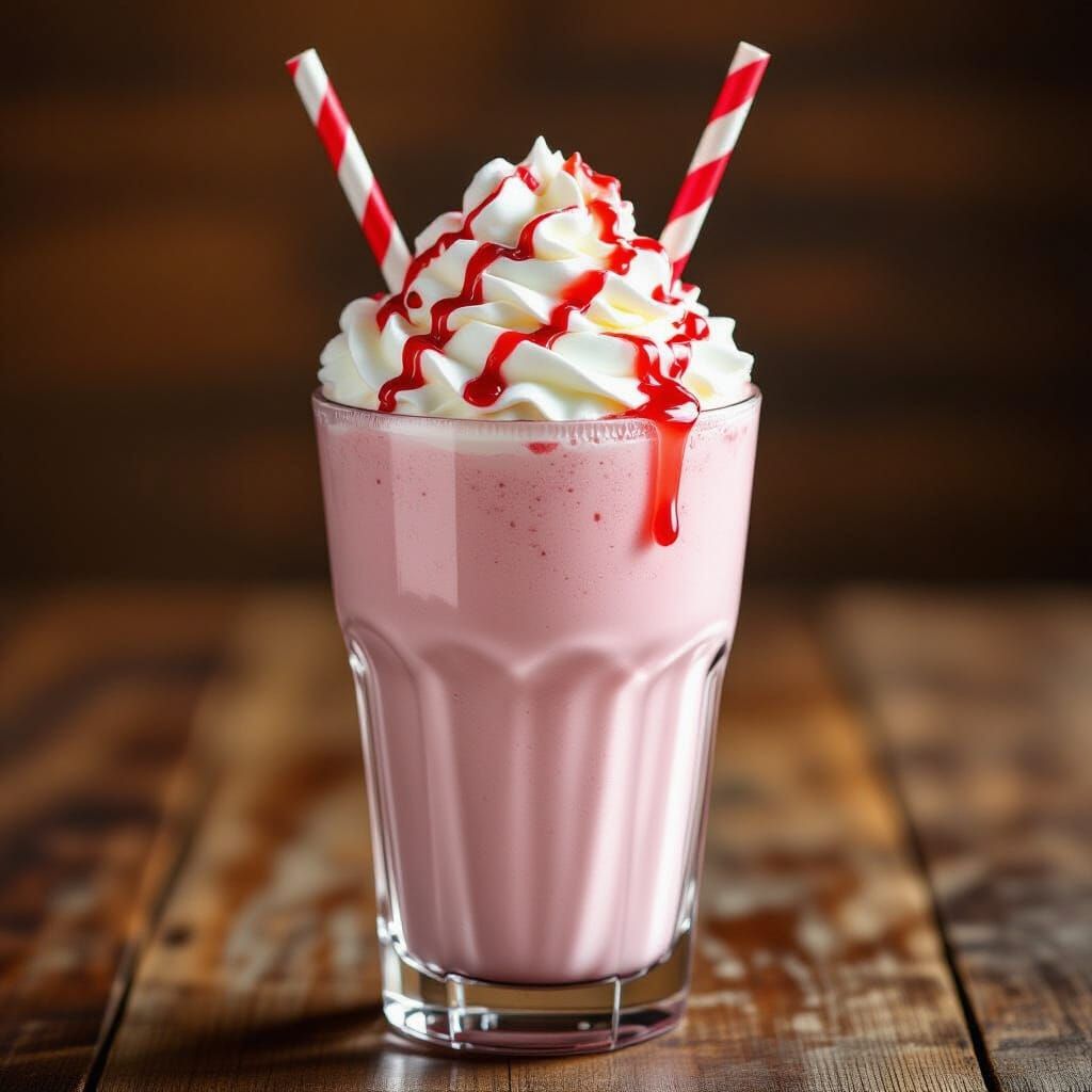 Photorealistic Strawberry Milkshake with Whipped Cream