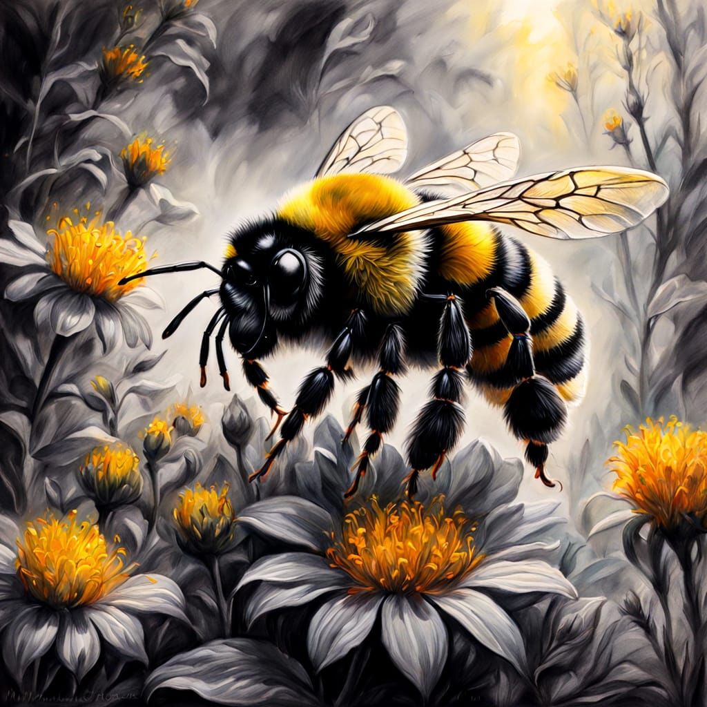 Bumblebee Sleeps: Ethereal Charcoal and Gouache Fantasy
