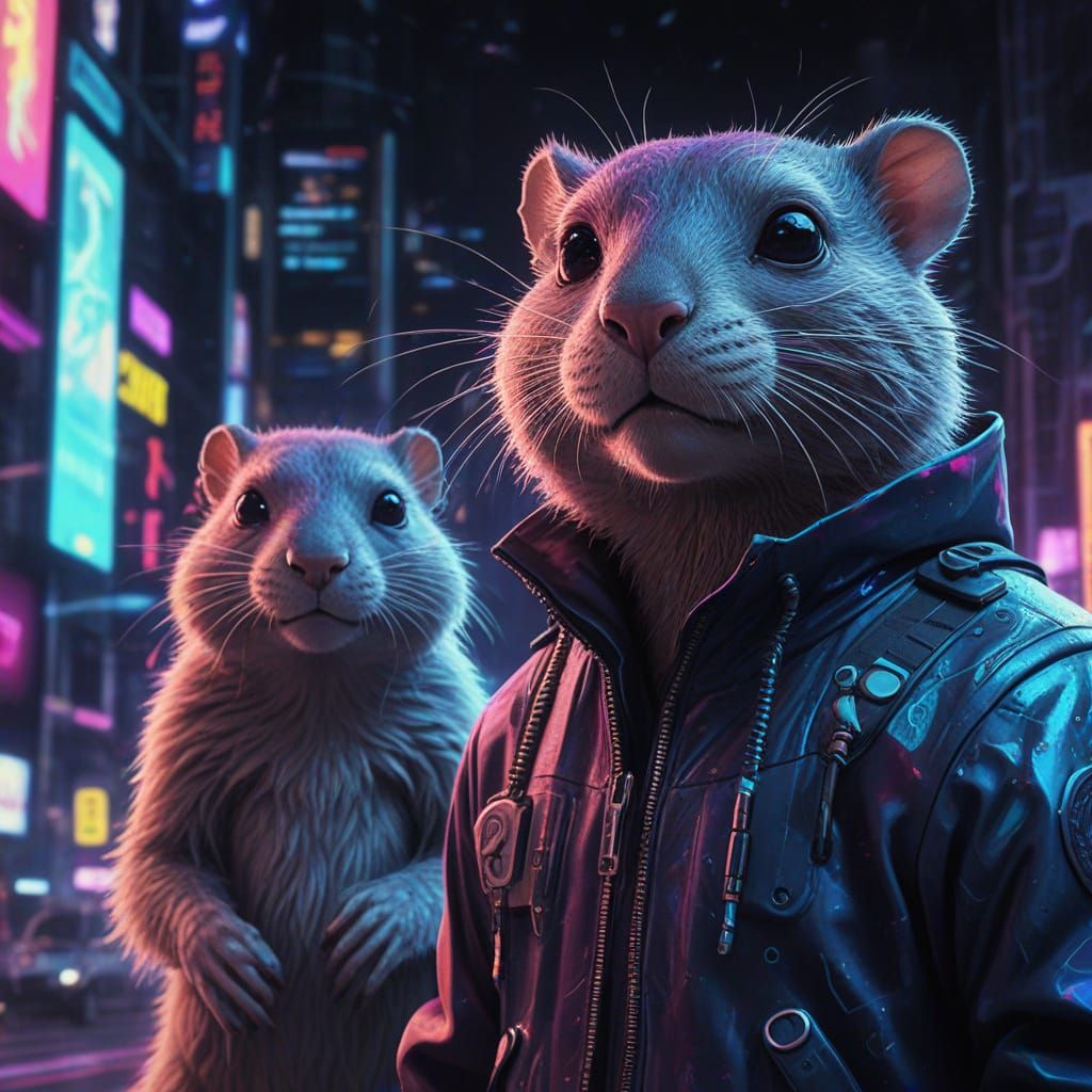 Cosmic Muskrat: Cyberpunk Digital Painting