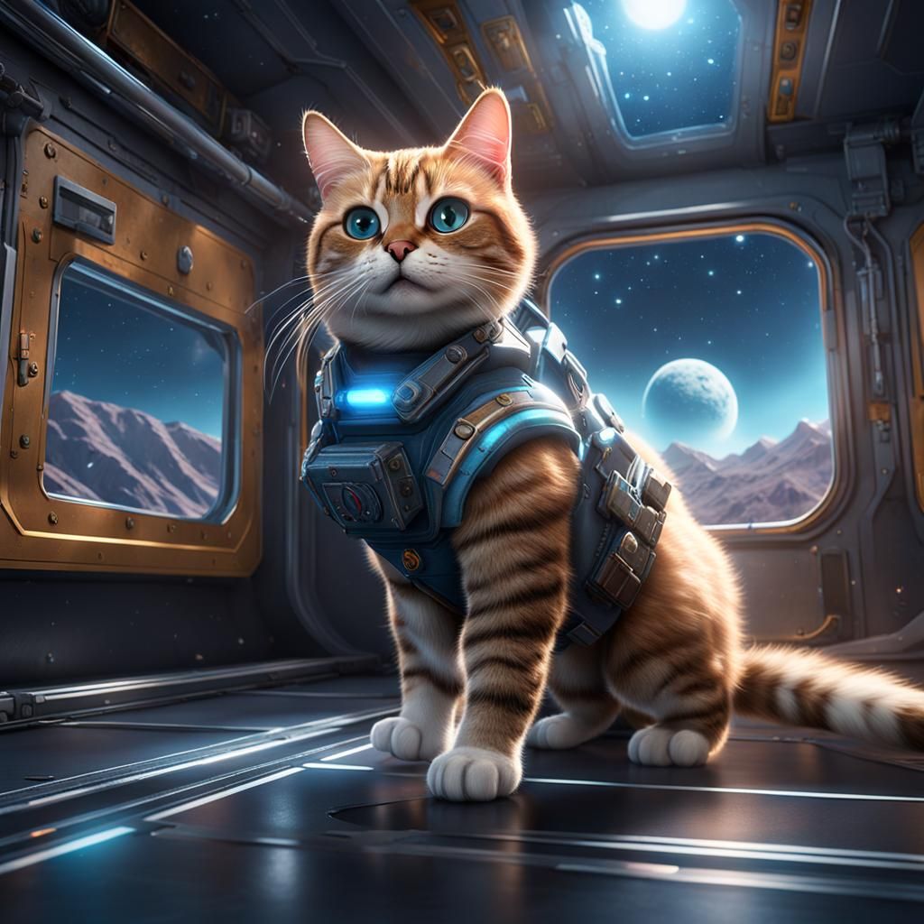 Train Cat in Outer Space: 3D Cinematic Render