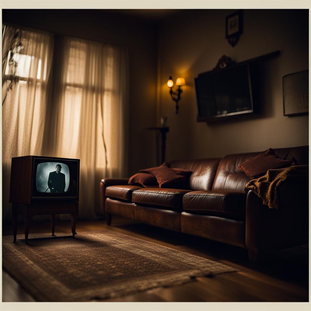 Spooky Living Room with Old TV in Natural Lighting