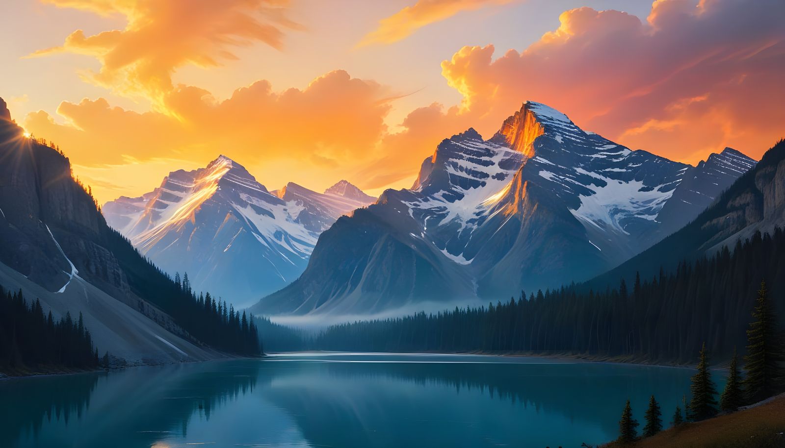 Impressive Banff National Park Sunrise Landscape Painting